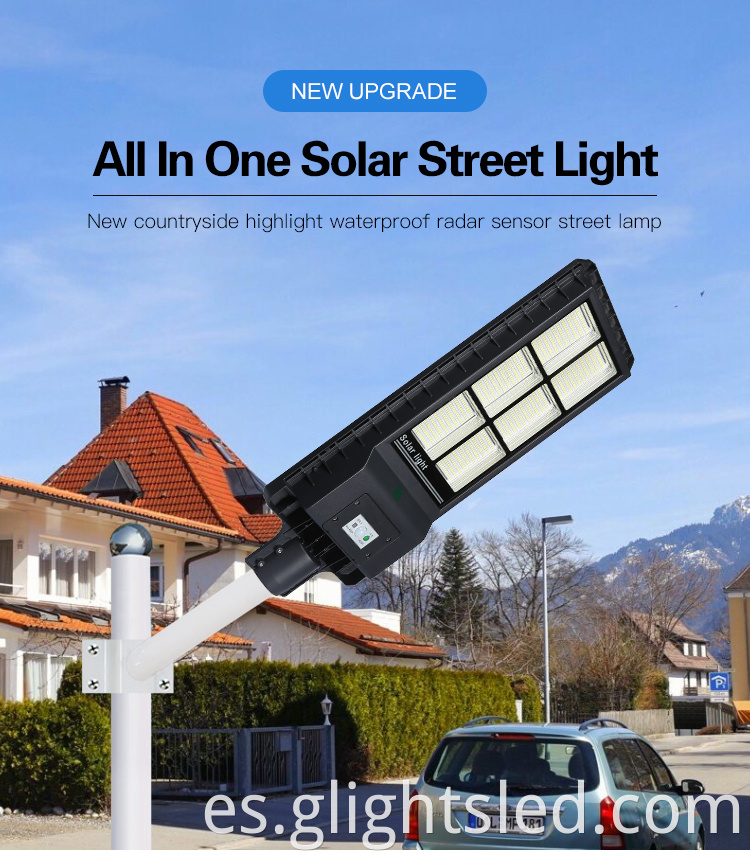 High Lumens IP65 al aire libre impermeable 60W 120W 180W Integrado todo en una luz de calle LED solar